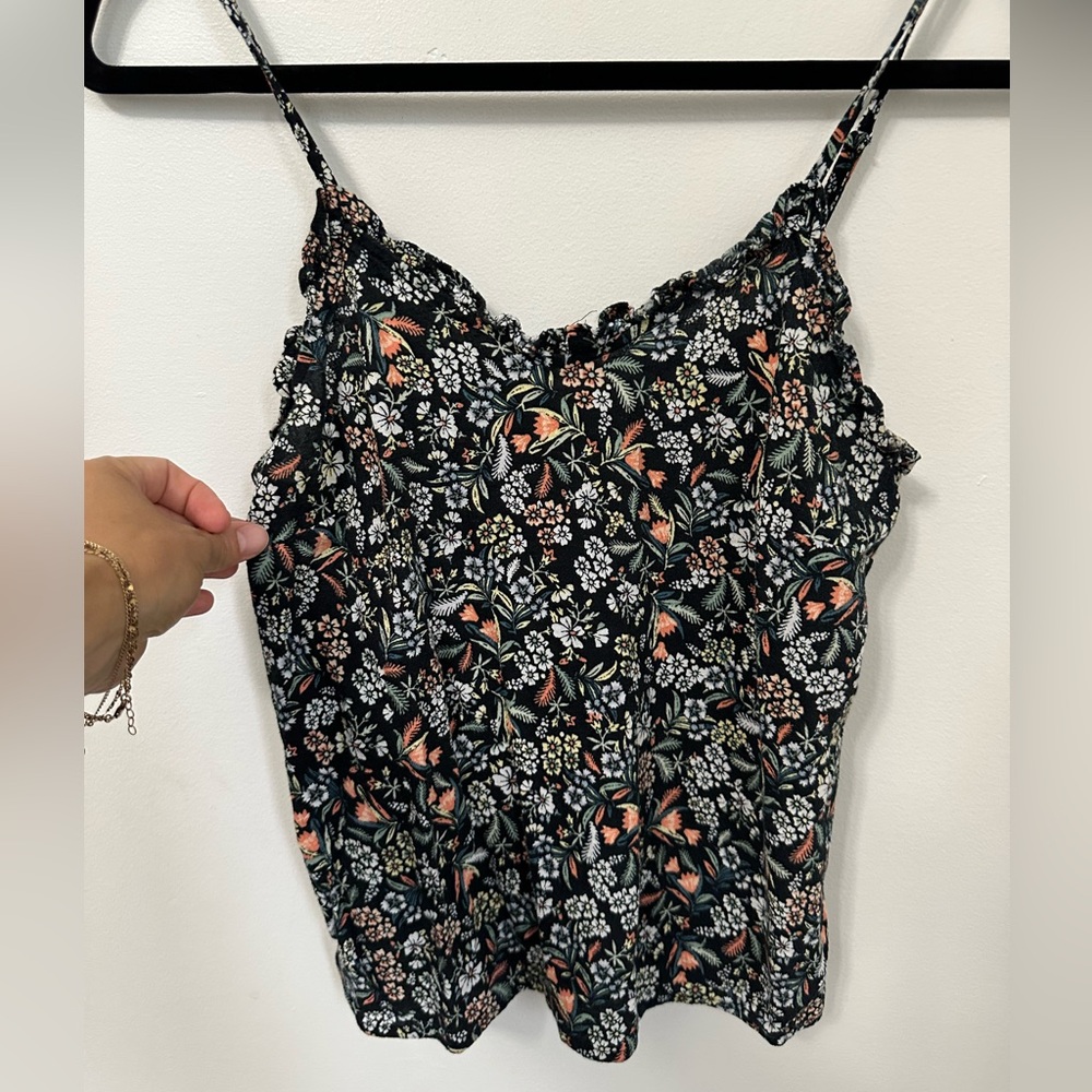 a.n.a Black and Orange Ruffled Smocked Camisole